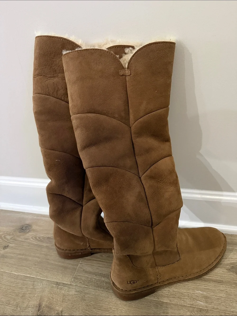 UGG Tall Suede Shearling-Lined Boots in Chestnut Brown